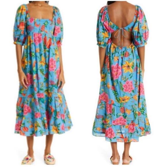 FARM Rio Dresses & Skirts - FARM RIO TOUCANS GARDEN MIDI DRESS IN BLUE Medium